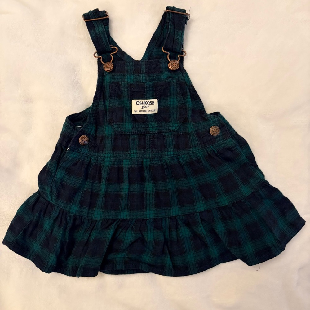 OshKosh B'gosh Green & Black Plaid Overalls